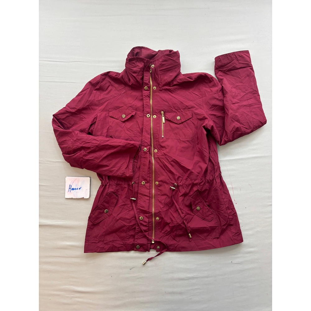 JM Collection Petite Utility Jacket Burgundy Maroon Full Zip Drawstring Waist PS